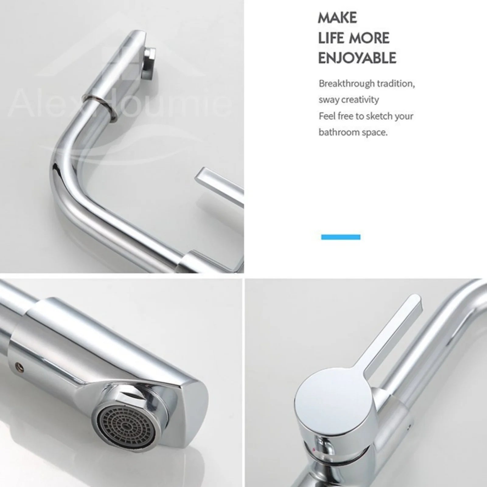Moktan Sabai Bathroom Faucet 360° Rotate Chrome Deck Mounted Single Handle Mixer Tap Hot Cold