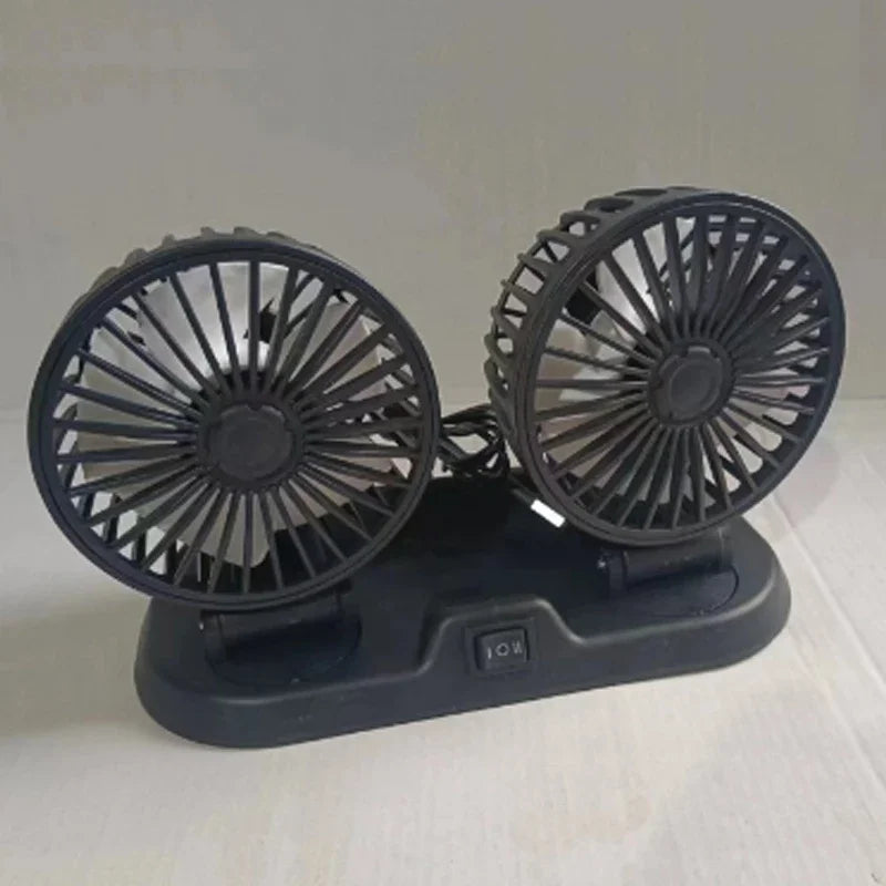 Moktan Sabai Dual Head Car Fan | 12 Volt Portable Fan with Adjustable Airflow | USB Charging for Efficient Air Circulation
