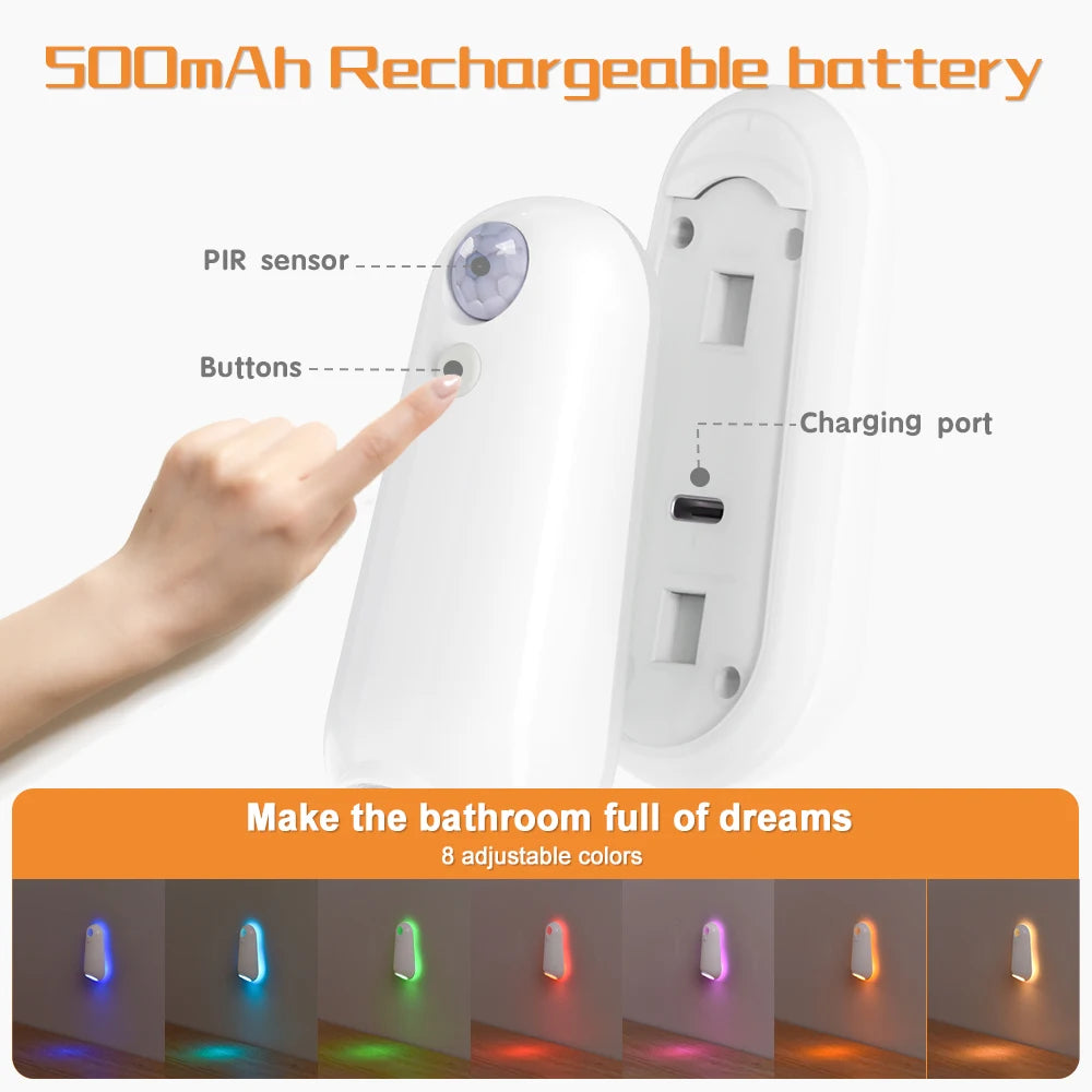 Moktan Sabai Motion Sensor Toilet Night Light RGB LED Bowl Light Rechargeable Bathroom Decor Lamp