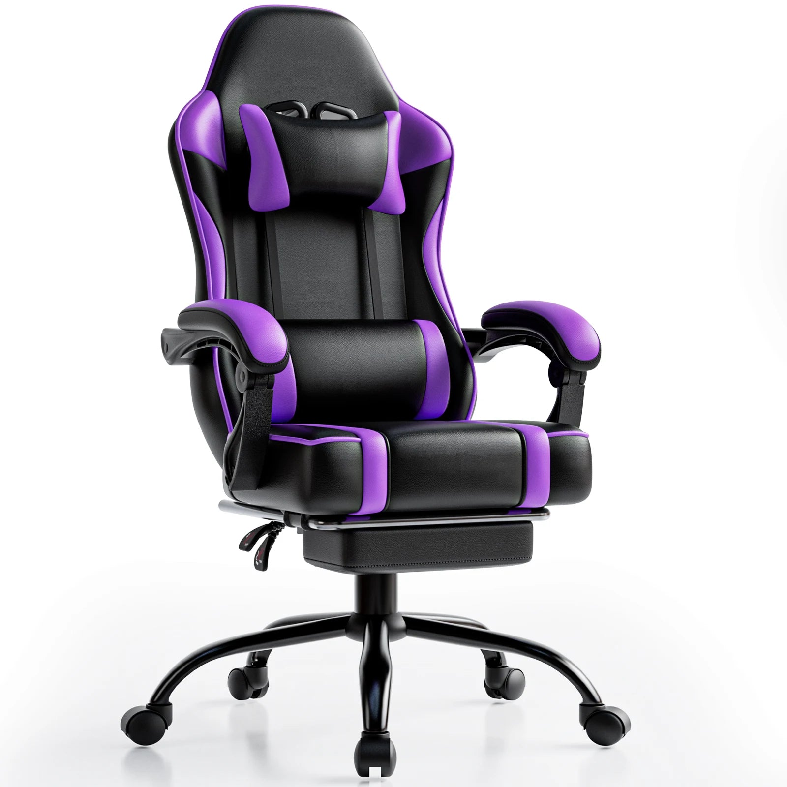 Moktan Sabai Gaming Chair with Footrest Reclining PU Leather Ergonomic Office Desk Chair purple