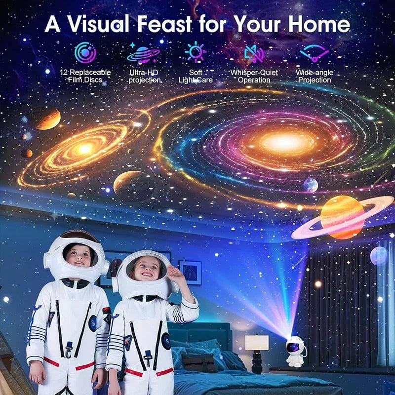 Moktan Sabai Astronaut Galaxy Projector Star Light with 12 Space Films 360 Rotating Planetarium