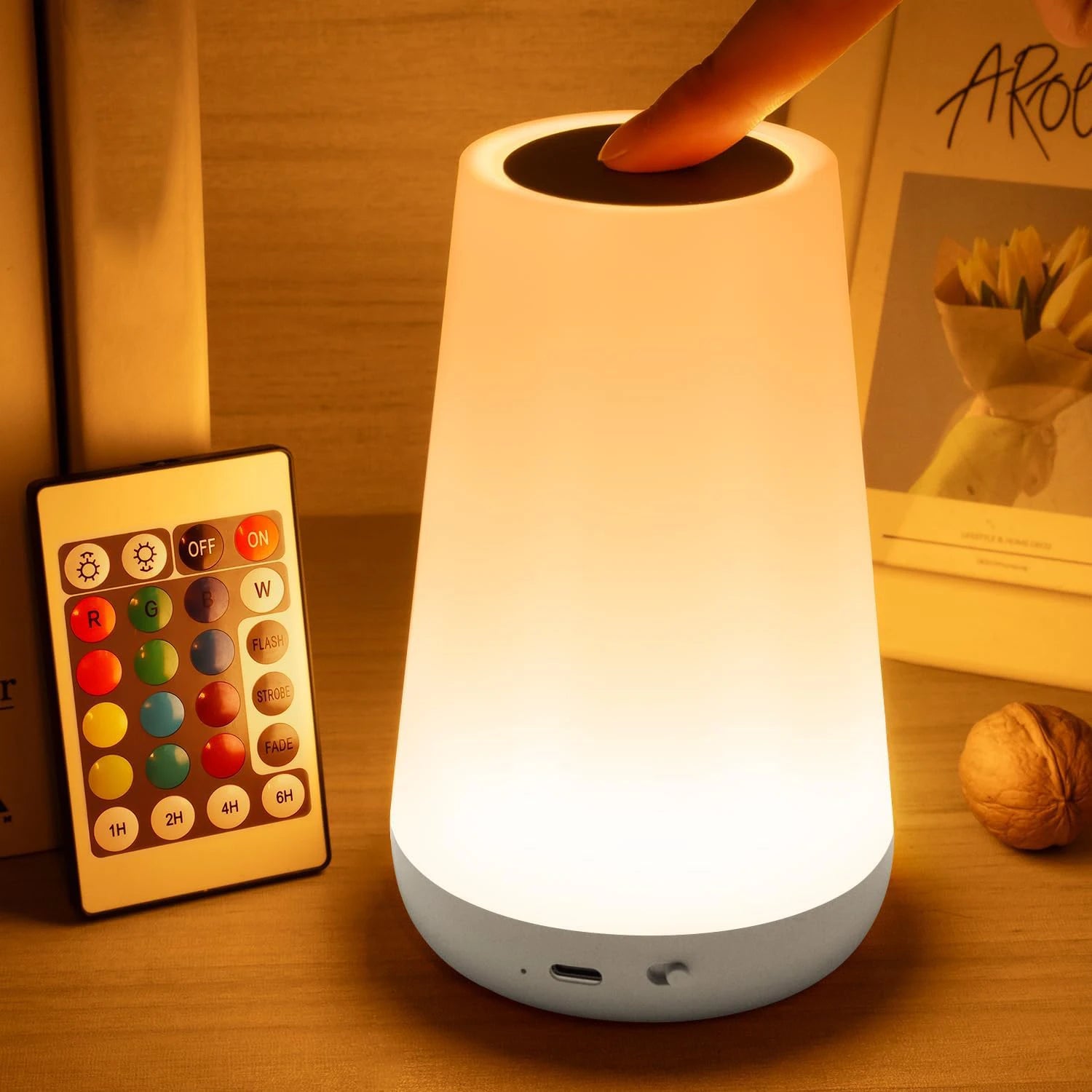 Moktan Sabai RGB Color Changing Night Light Touch Dimmable USB Rechargeable Lamp for Bedside white