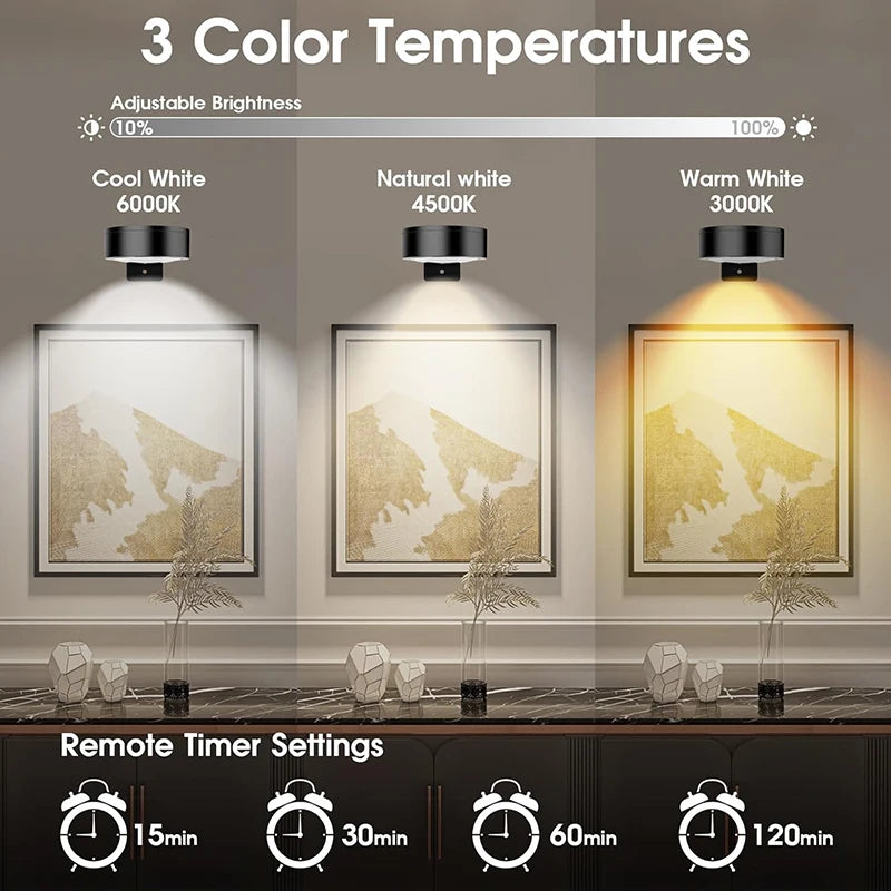 Moktan Sabai 3 Pack Magnetic Picture Lights with Remote Dimmable Battery Art Wall Lights