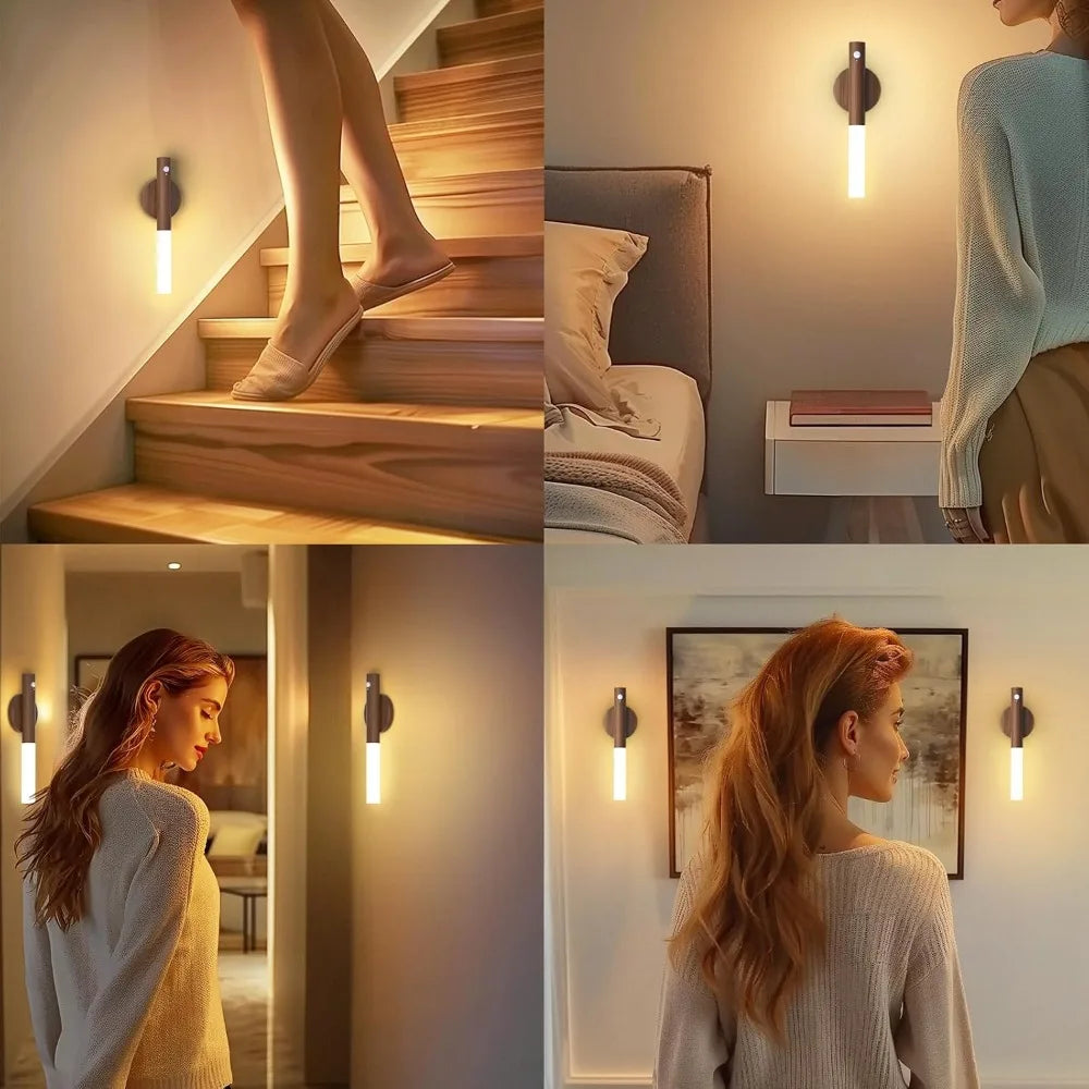 Moktan Sabai WoodAura | Rechargeable Motion Sensor Wall Sconce with Magnetic Decor