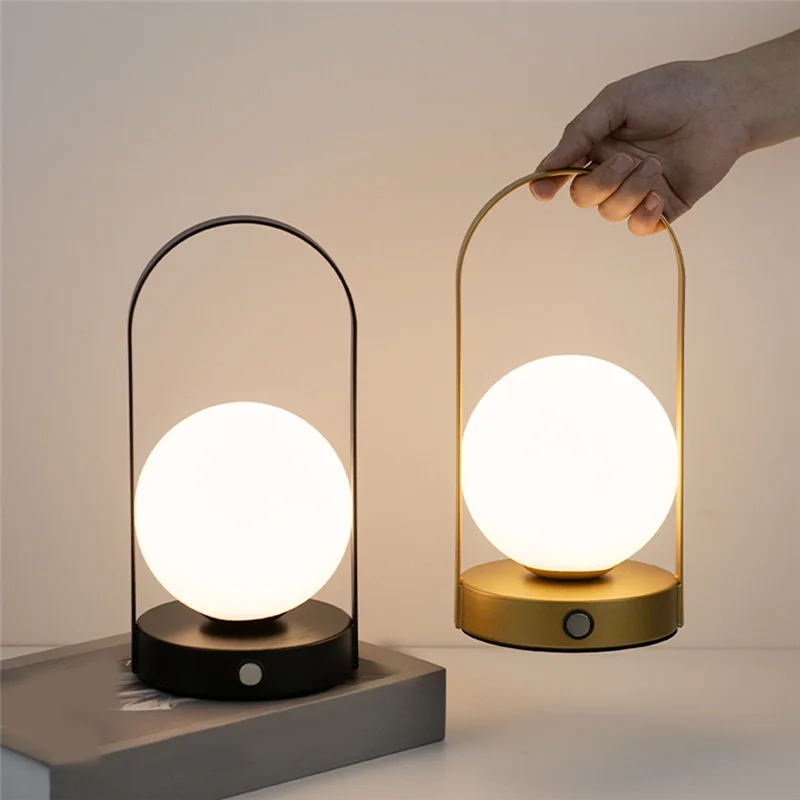 Portable Metal Table Lamp Rechargeable Dimmable 3 Color LED Bedside Desk Light