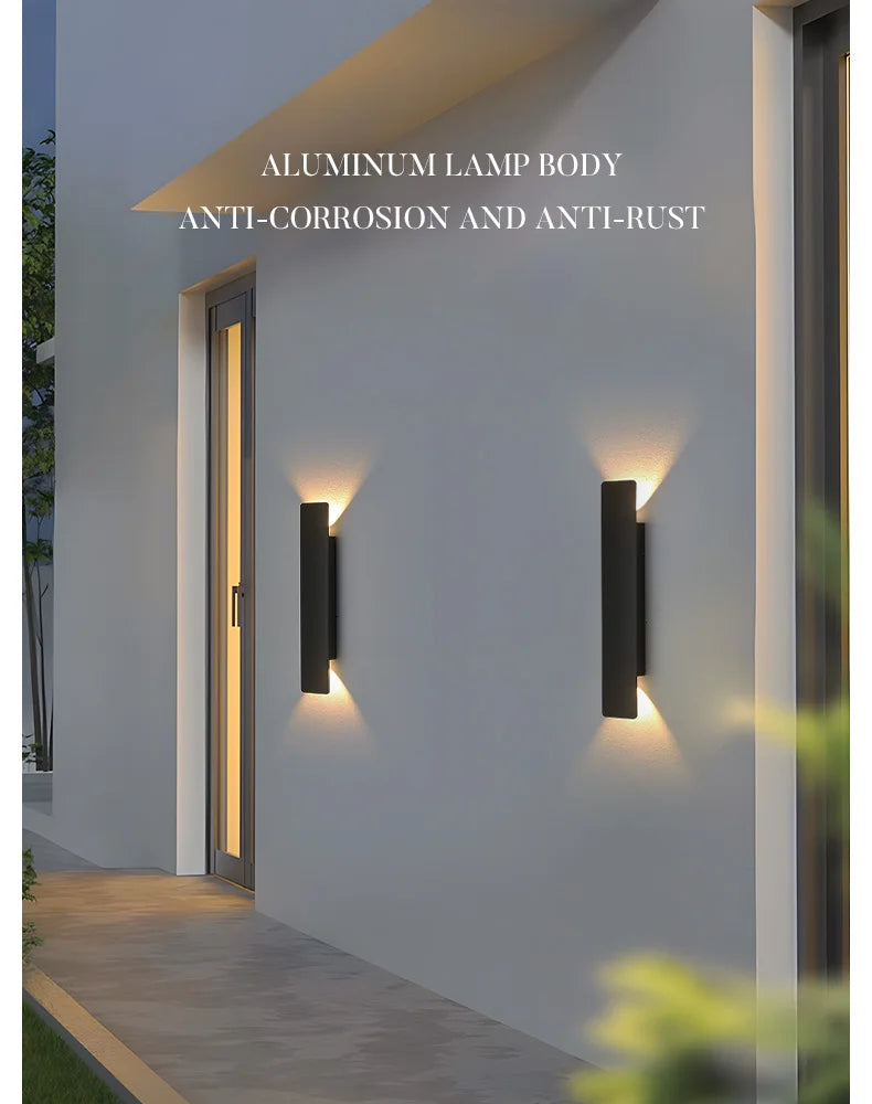 Moktan Sabai Outdoor Waterproof Wall Light – 18W LED Black Aluminum Exterior Lamp for Bedroom