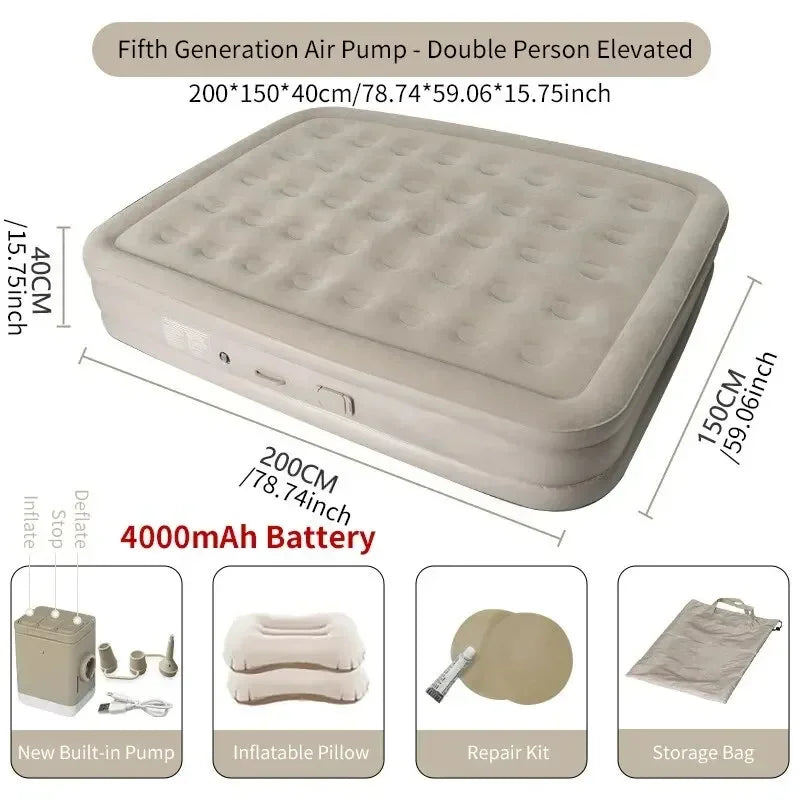 Moktan Sabai Air Mattress with Built-In Pump Self-Inflating Double Sleeping Pad for Camping Indoors 200x150x40cm-Double