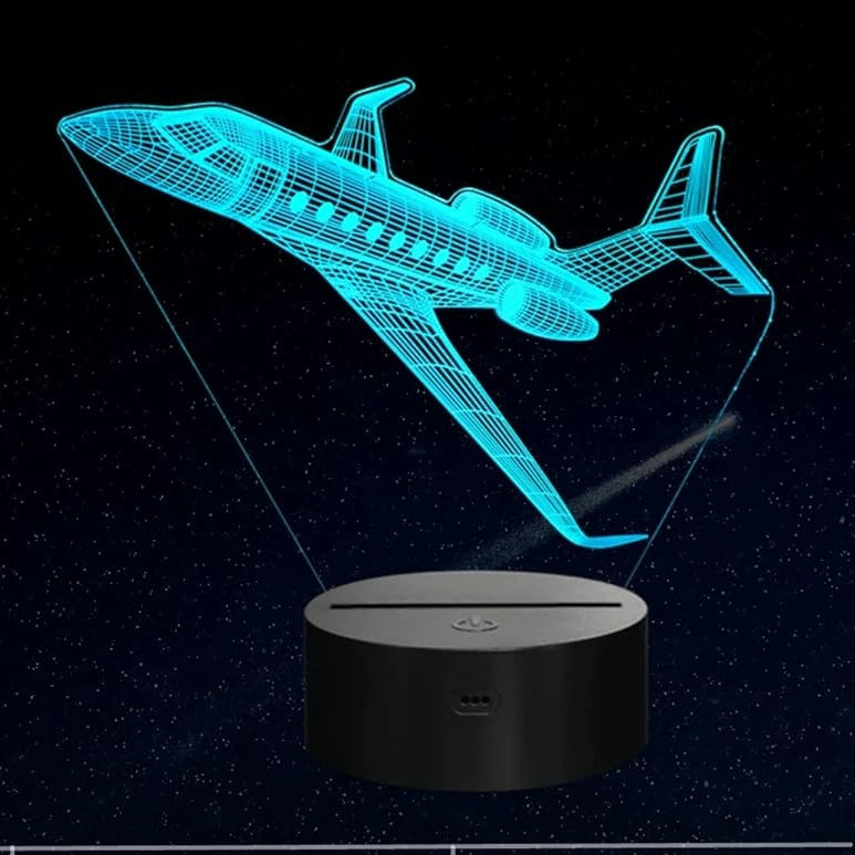 Moktan Sabai Airplane 3D LED Night Light | USB Illusion Bedside Lamp for Bedroom Decor Black Base