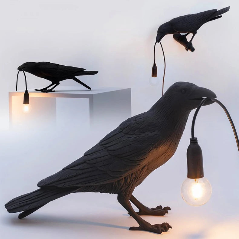 Moktan Sabai Crow Bird Wall Lamp – Resin Bedside Night Light for Bedroom & Living Room Decor