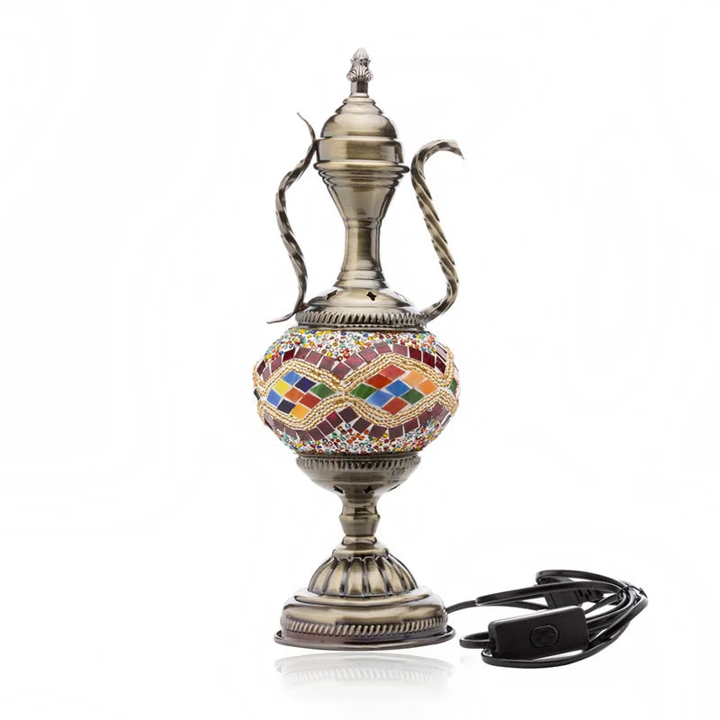 Moktan Sabai Turkish Mosaic Table Lamp Handcrafted Glass Vintage Mediterranean Romantic Bedside Light B
