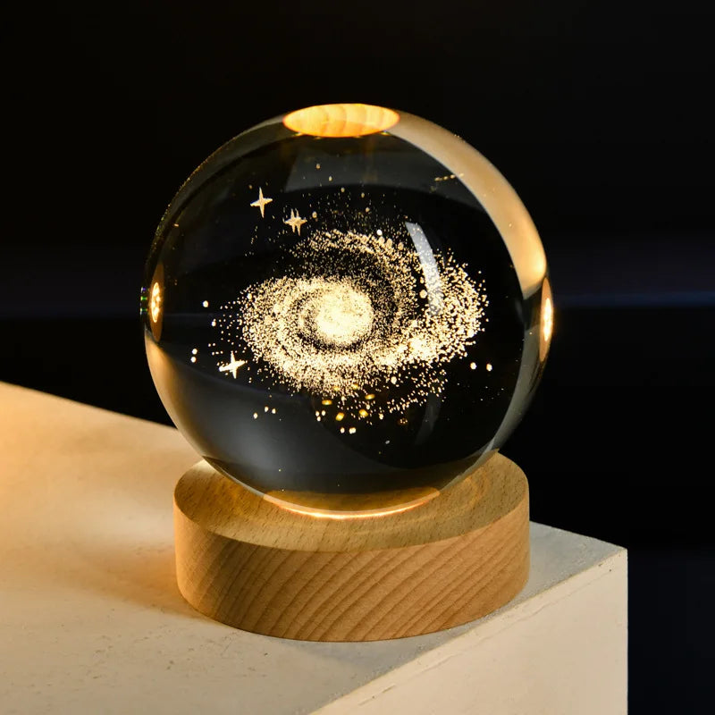 Moktan Sabai Crystal Ball Night Light USB Laser Engraved LED Lamp Gift for Bedroom Decor Galactic System