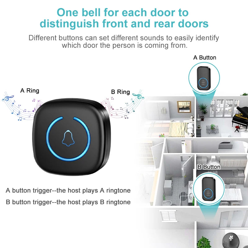 Wireless Smart Doorbell 300M Range Plug In 60 Melodies Welcome Chime