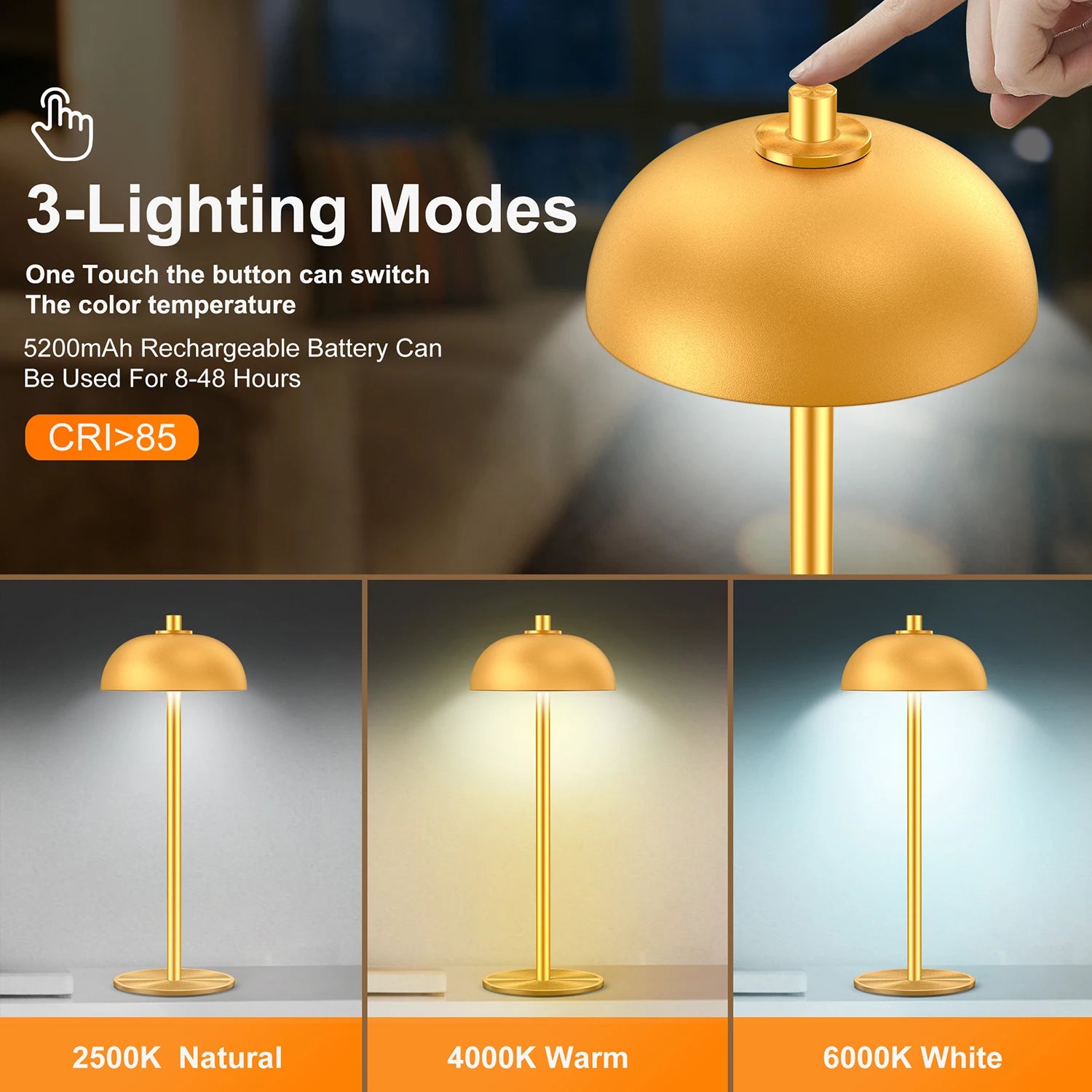 Moktan Sabai Rechargeable Touch Table Lamp – Wireless USB-C LED Desk Light for Bedroom & Camping