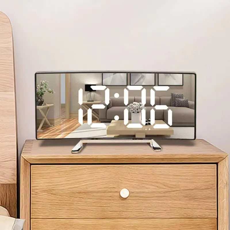Moktan Sabai LED Mirror Alarm Clock Large Curved Digital Desktop Smart Silent Living Room