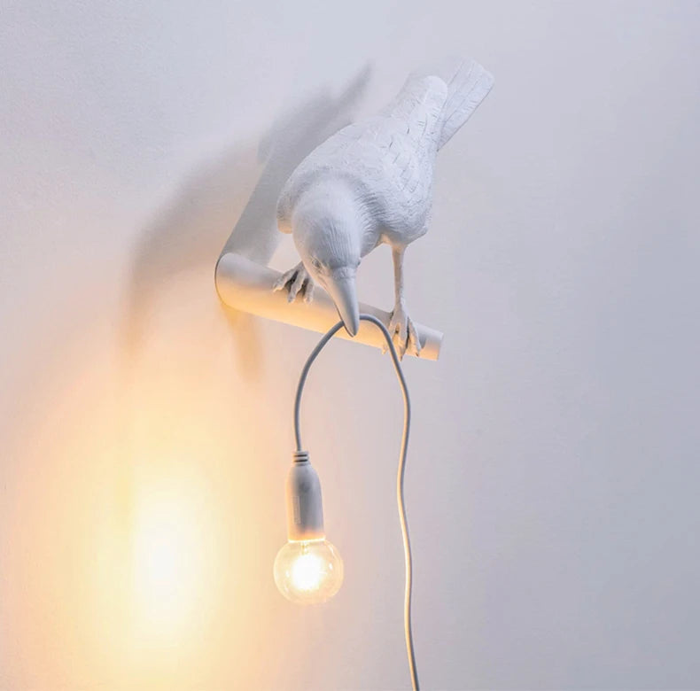 Moktan Sabai Crow Bird Wall Lamp – Resin Bedside Night Light for Bedroom & Living Room Decor