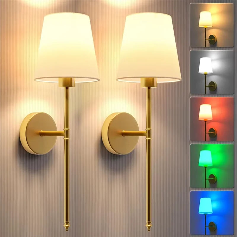Moktan Sabai Wireless Rechargeable Wall Lamp Dimmable LED Battery Light with Remote Control Gold-2pcs