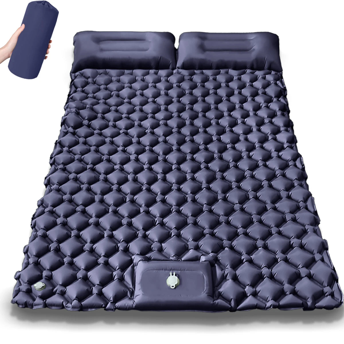 Moktan Sabai 2025 Upgrade Double Air Mattress Camping Inflatable Bed Built-in Pump Waterproof Navy blue