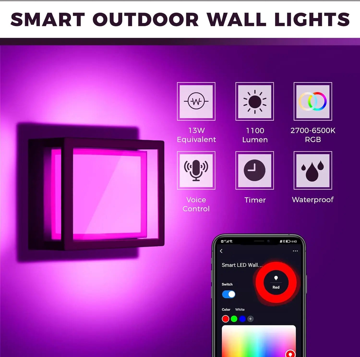 Moktan Sabai WiFi Smart Outdoor LED Wall Light RGBICW 20W Waterproof Voice Control