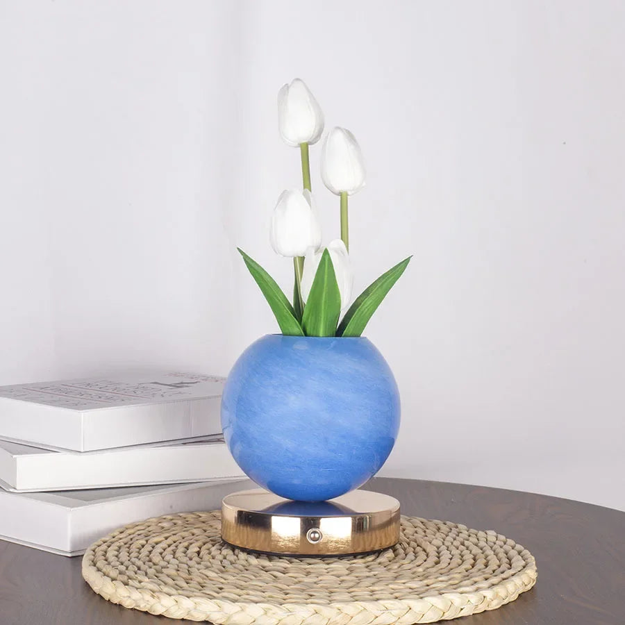 Moktan Sabai Tuliora | LED Tulip Night Light with Planet Bouquet Bedroom Ambient Decor White tulips