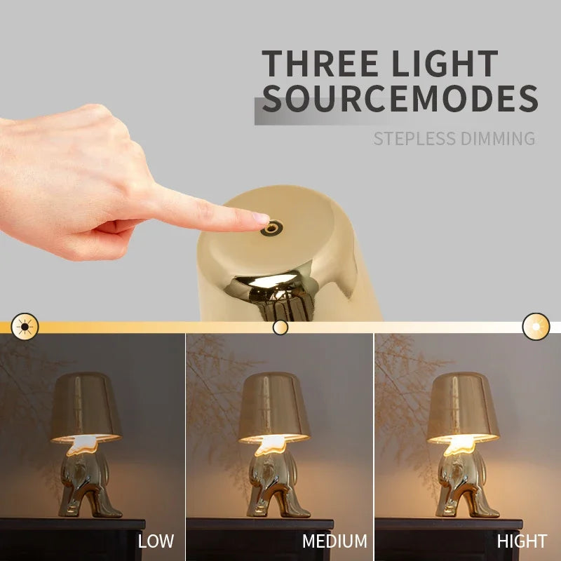 Moktan Sabai Nordic Golden Man Table Lamp LED USB Bedside Light Luxury Modern Room Decor