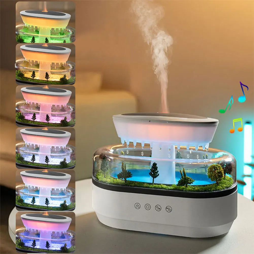 Moktan Sabai Cloud Rain Humidifier Rainfall Aromatherapy Diffuser with 7 Color Light for Home White