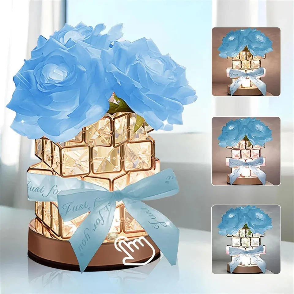 Moktan Sabai Sunflower LED Table Lamp | Rechargeable 3-Color Dimmable Touch Night Light Decor Blue Rose