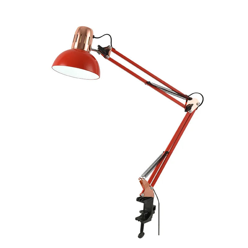 Moktan Sabai Industrial Foldable LED Table Lamp with Clamp Telescopic Swing Arm for Desk Red