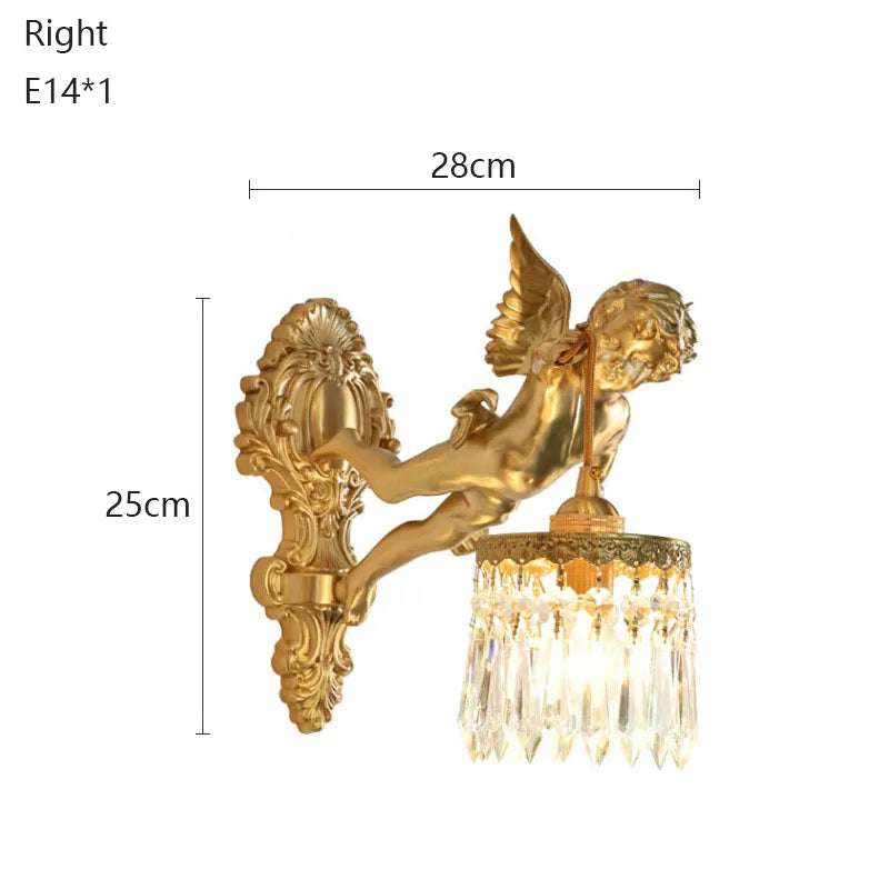 Moktan Sabai Brass Angel Wall Lamp Crystal Sconce Light Bedside Balcony Corridor Porch Decor