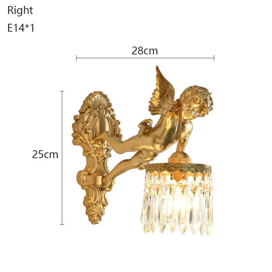 Moktan Sabai Brass Angel Wall Lamp Crystal Sconce Light Bedside Balcony Corridor Porch Decor