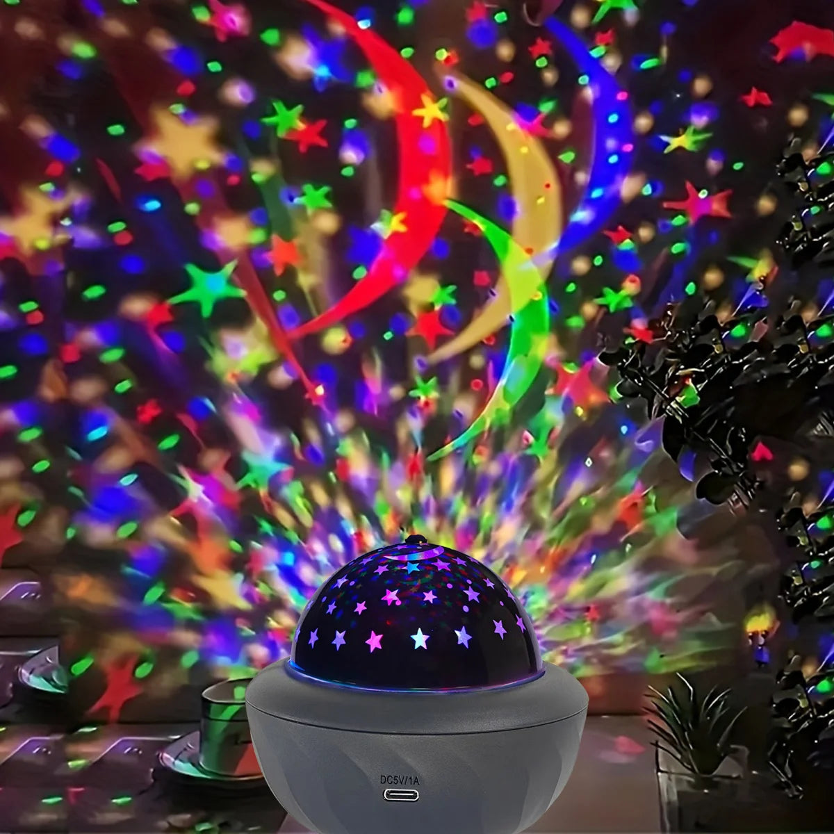 Moktan Sabai USB RGB Starry Night Sky Projector | Rotating Moon Stars Room Decor Lamp Starry Sky black USB Plug