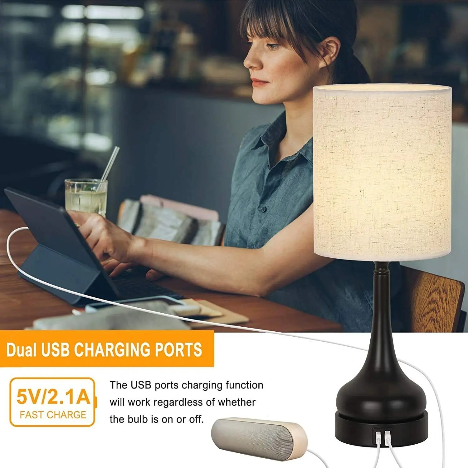 Moktan Sabai Bedside Table Lamp Set of 2 Touch Control Lamps with USB Charging for Bedroom