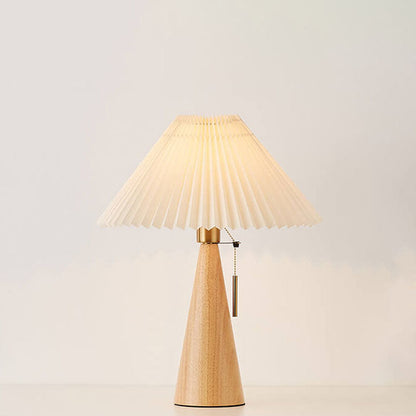 Japanese Minimalist Wooden Table Lamp Pleated Shade LED Indoor Lighting