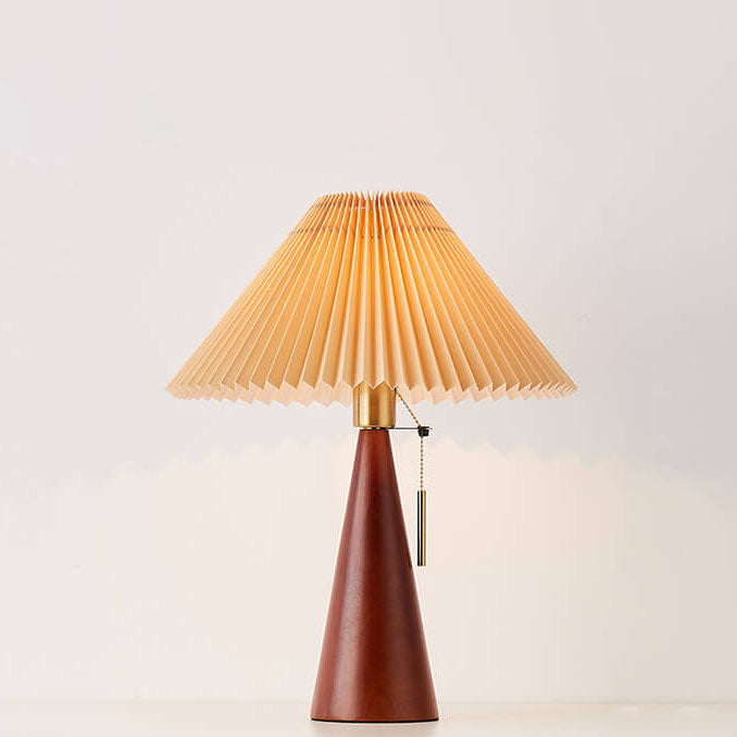 Japanese Minimalist Wooden Table Lamp Pleated Shade LED Indoor Lighting