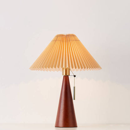 Japanese Minimalist Wooden Table Lamp Pleated Shade LED Indoor Lighting