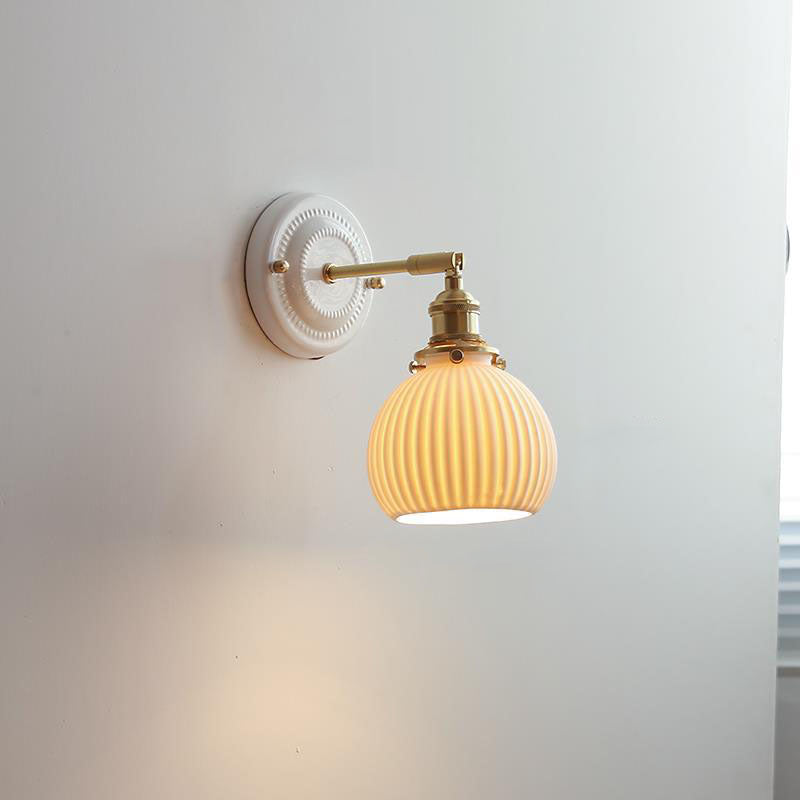 Moktan Sabai Vintage Japanese Ceramic Brass Wall Light E27 Hardwired V4