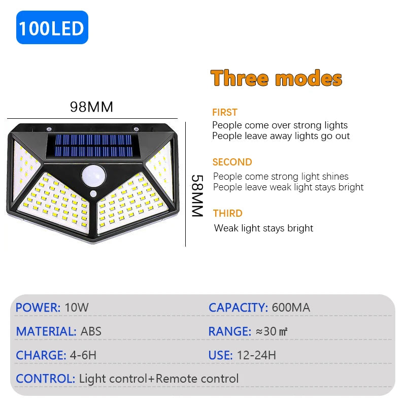 Moktan Sabai 100 LED Solar Motion Sensor Light | Waterproof Outdoor Wall Lamp for Yard Security