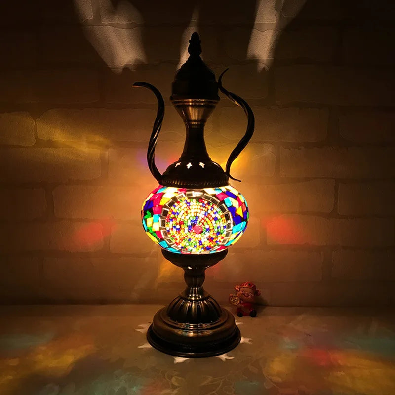 Moktan Sabai Turkish Mosaic Table Lamp Handcrafted Glass Vintage Mediterranean Romantic Bedside Light