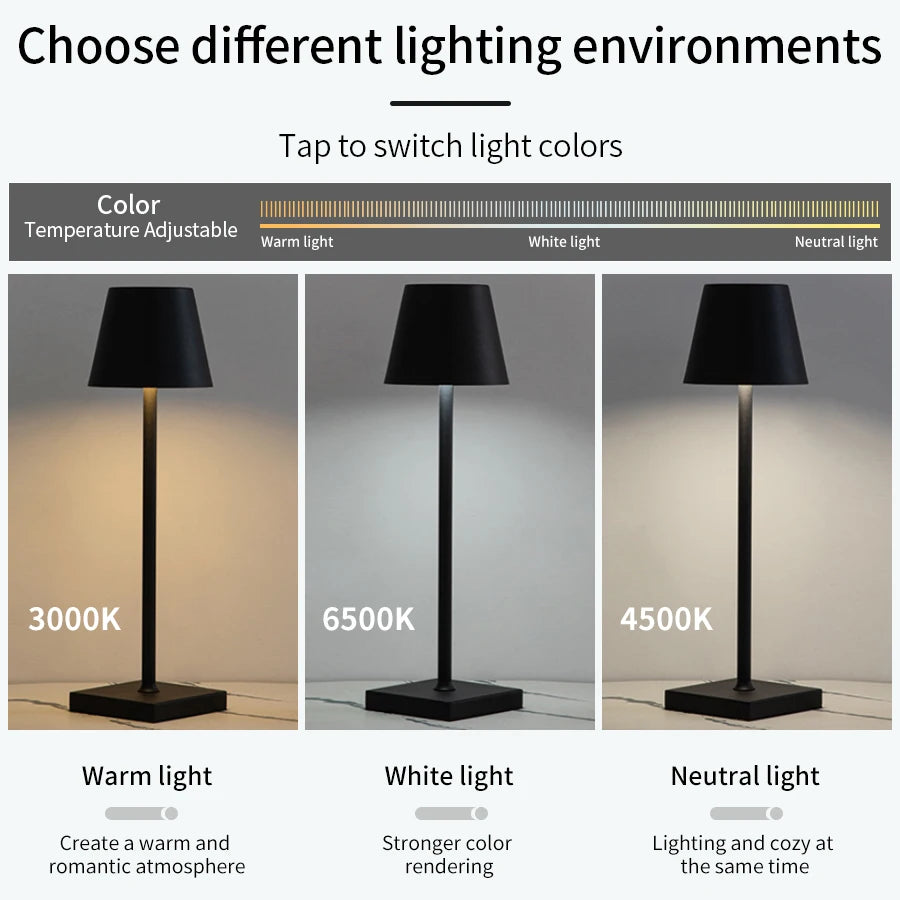 Moktan Sabai LED Table Lamp | 3 Level Dimmable Wireless Touch Desk Light USB Rechargeable Lamp