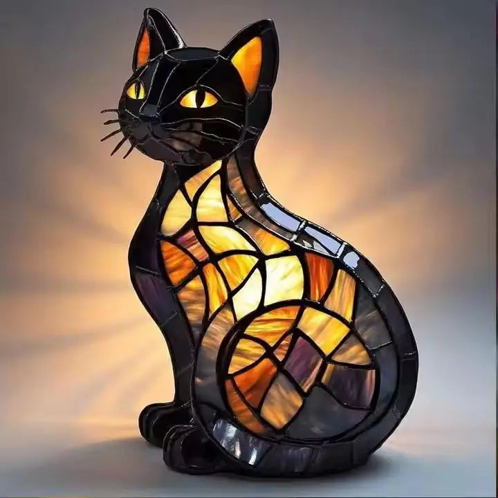 Moktan Sabai 3D Retro Magic Stained Glass Cat Lamp Nightstand LED Multi-Color Cute Gift 2025