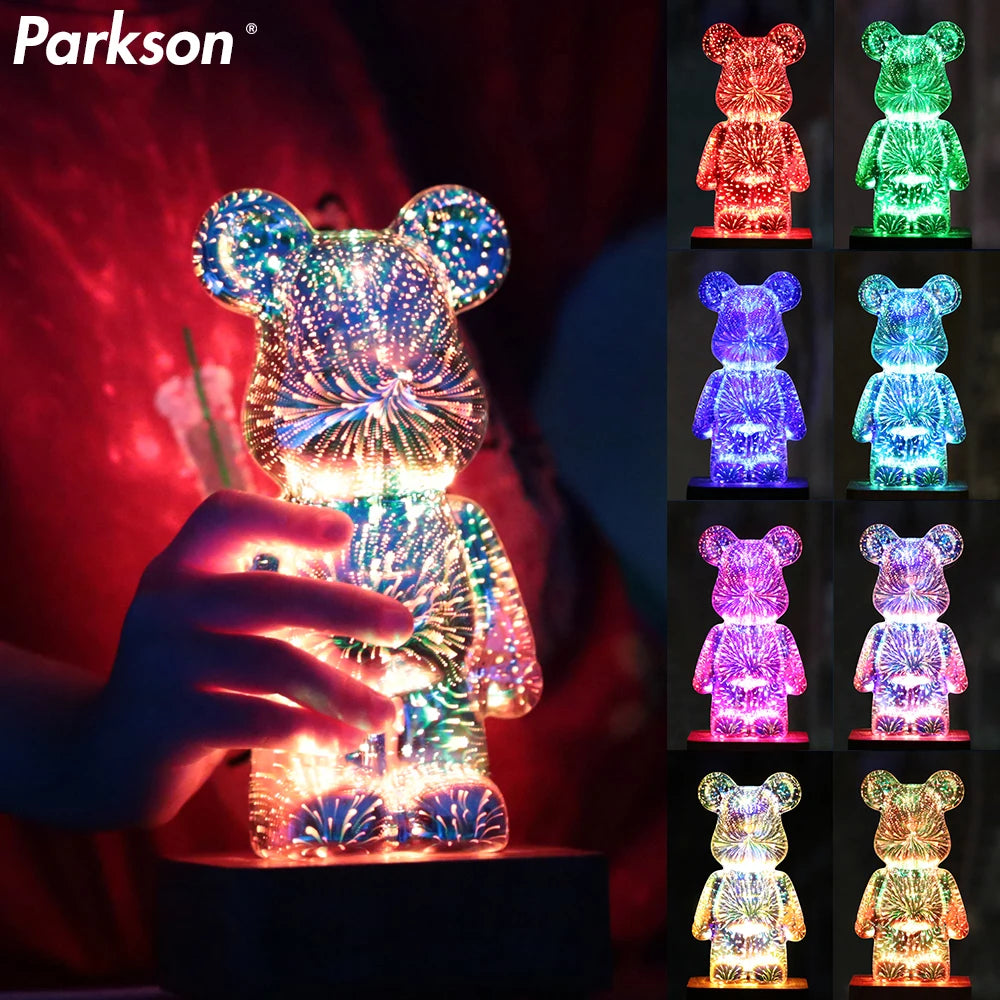 Moktan Sabai 3D Firework Bear LED Night Light Color Changing USB Bedroom Kids Gift Lamp