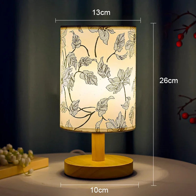 LED Square Table Lamp Dimmable Bedside Light Fabric Shade Chinese Style Decor