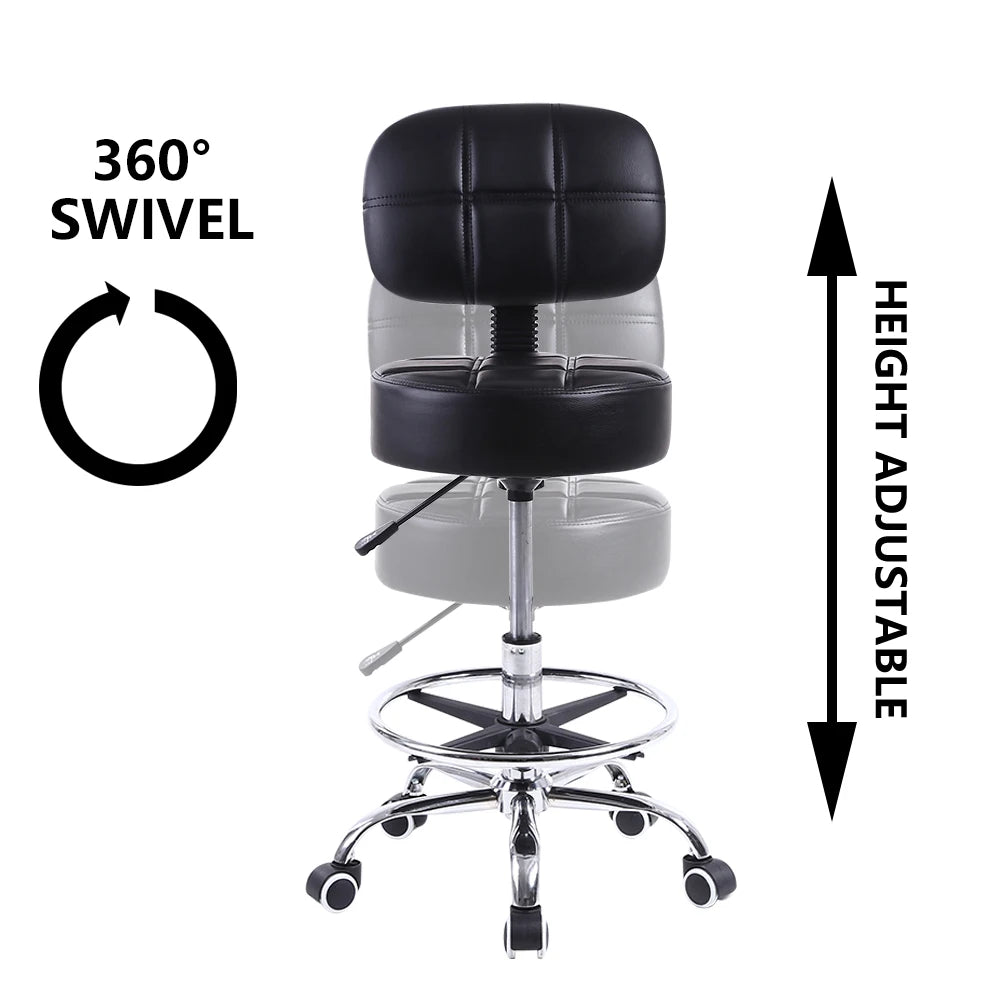 Moktan Sabai Swivel Rolling Stool PU Leather Height Adjustable Drafting Task Chair with Back