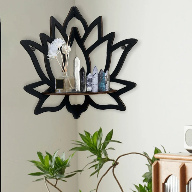 Moktan Sabai Wooden Lotus Wall Shelf Aromatherapy Essential Oil Holder Decorative Rack Corner