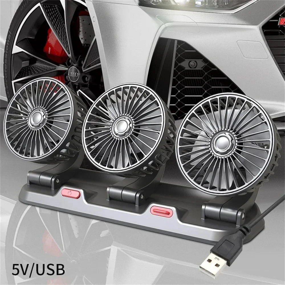Moktan Sabai Dual Head Car Fan | 12 Volt Fan with 360° Rotation & Adjustable Airflow | Portable Cooling Solution for Cars 3 Head