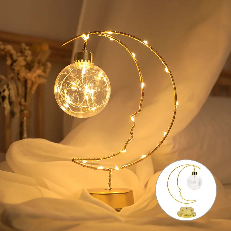 Moktan Sabai Moon Star LED Night Light Heart Iron Decor Indoor Lamp Gift Bedroom Ornament Round Ball