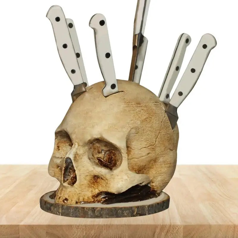 Moktan Sabai Gothic Skull Knife Holder Resin Kitchen Knife Block Storage 7 Slot