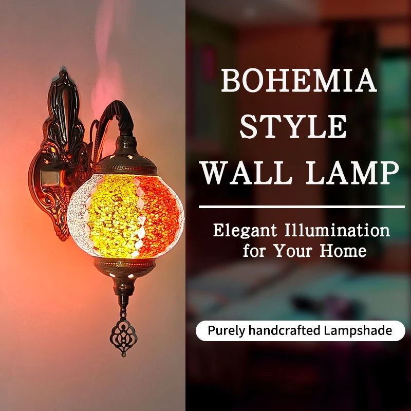Vintage Bohemian Mosaic Glass Wall Lamp Indoor Lighting for Bedroom, Hall & Bar