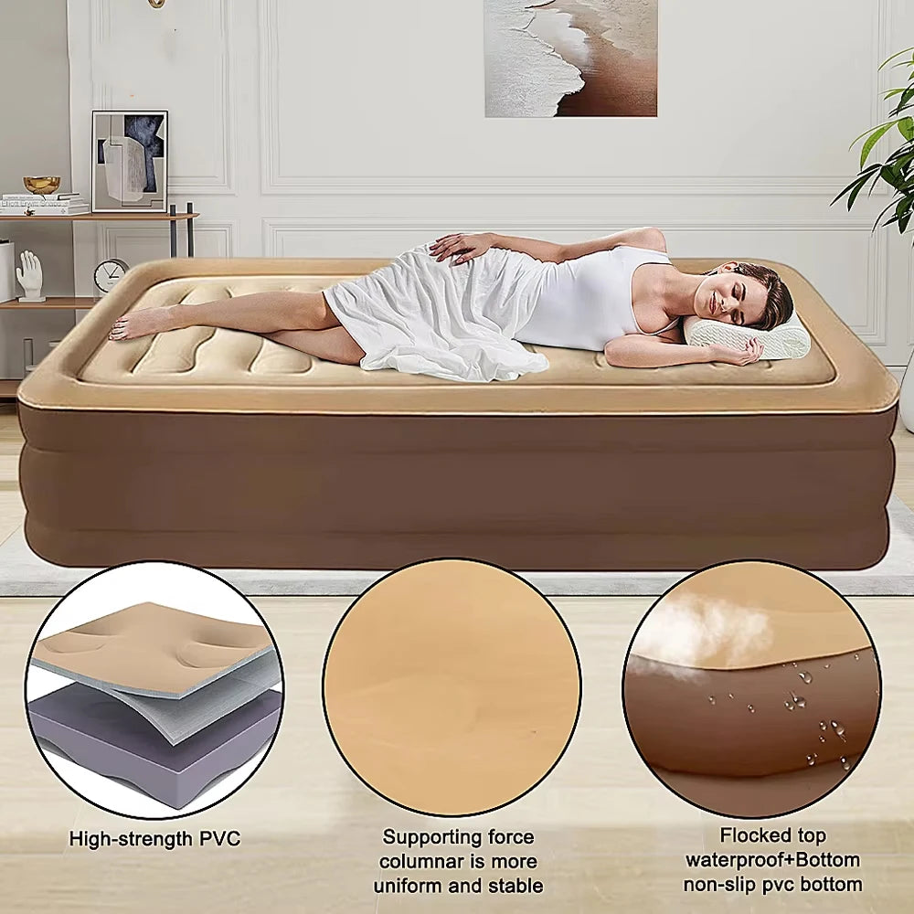 Moktan Sabai Gray 2-Person Inflatable Air Mattress 48cm High Folding Bed for Camping Home