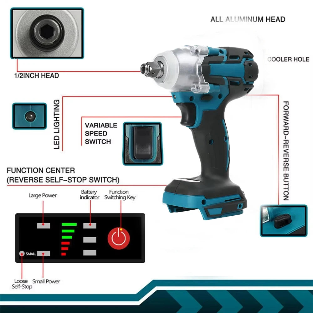 Moktan Sabai 1/2'' Brushless Cordless Impact Wrench 520NM 18V Battery High Torque Tool