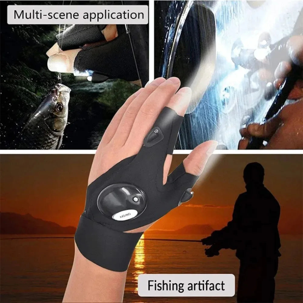 Moktan Sabai LED Cycling Gloves – Fingerless Gloves with Lights for Fishing, Outdoor & Sports